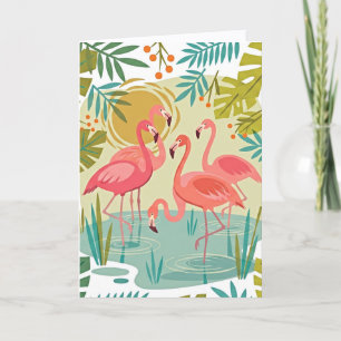 ROSA FLAMINGOS STEHEN ZUSAMMEN KARTE