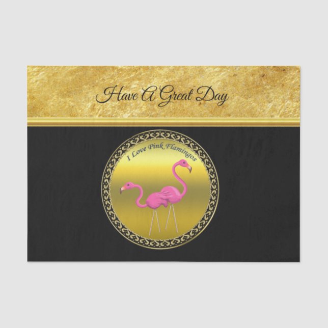Rosa Flamingos, stehend zusammen mit Goldfolie Seidenpapier (Vorderseite)