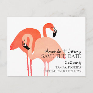 Rosa Flamingos Strand Save The Date Ankündigungspostkarte
