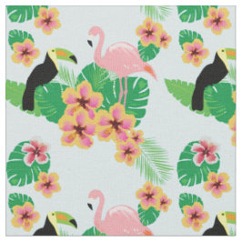 Rosa Flamingos, Toucans, tropisches Blumen-Gewebe Stoff