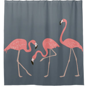 Rosa Flamingos tropisch im grauen Hintergrund Duschvorhang