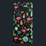 Rosa Flamingos & tropische Blume & Sukkulturen Case-Mate Samsung Galaxy S8 Hülle<br><div class="desc">Niedlich rosa Flamingos mit tropischen Blume,  Blättern,  Vögeln und Ananas auf schwarzem Hintergrund.</div>
