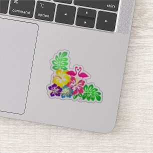 Rosa Flamingos, Tropische Blumen - Personalisiert Aufkleber