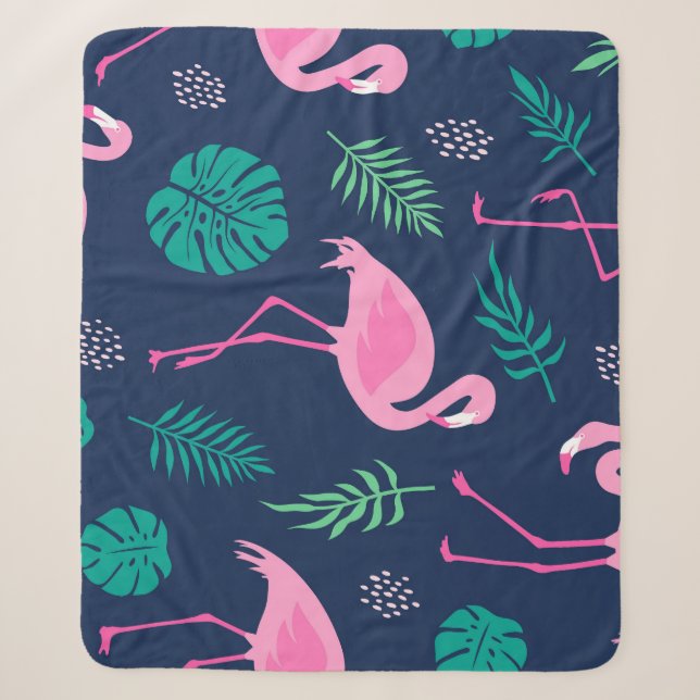 Rosa Flamingos, tropische Palmen, handgezeichnet N Sherpadecke (Vorderseite)