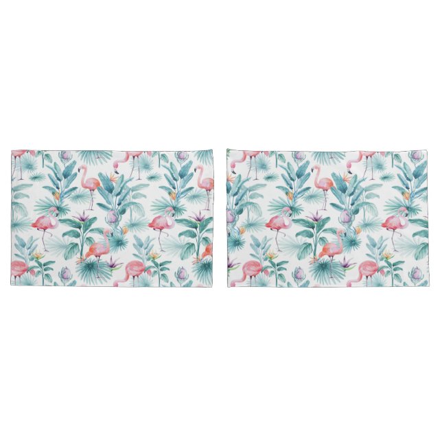 Rosa Flamingos tropisches Blätter Muster Kissenbezug (Rückseite-Set)