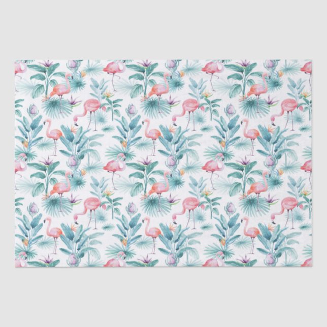 Rosa Flamingos tropisches Blätter Muster Seidenpapier (Vorderseite)
