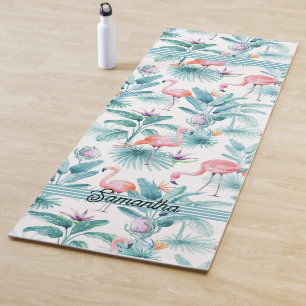 Rosa Flamingos tropisches Blätter Muster Yogamatte
