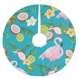 Rosa Flamingos: tropisches nahtloses Muster Polyester Weihnachtsbaumdecke