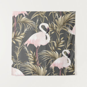 Rosa Flamingos und goldene Pflanze nahtlos Wandteppich