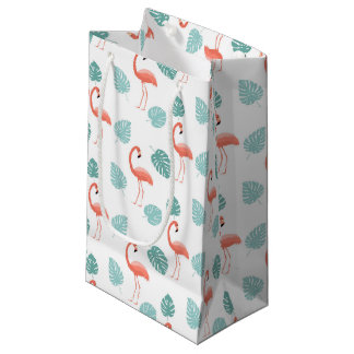 ROSA FLAMINGOS UND GRÜNE TROPISCHE BLÄTTER KLEINE GESCHENKTÜTE