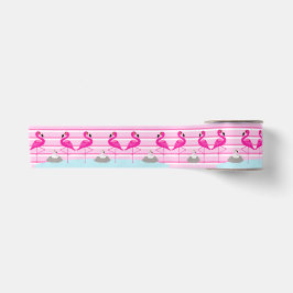 Rosa Flamingos und schlüpfende Babypinke Satinband