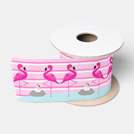 Rosa Flamingos und schlüpfende Babypinke Satinband