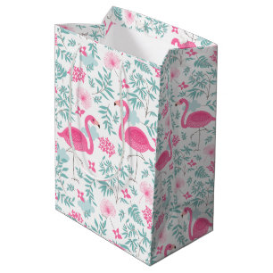 Rosa Flamingos und tropische Blätter Mittlere Geschenktüte