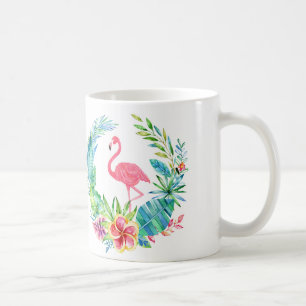 Rosa Flamingos und tropische Blumen Kranz Kaffeetasse