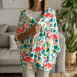 Rosa Flamingos und tropische Blumen Muster Fleecedecke