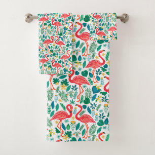 Rosa Flamingos und tropische Blumenmuster Badhandtuch Set
