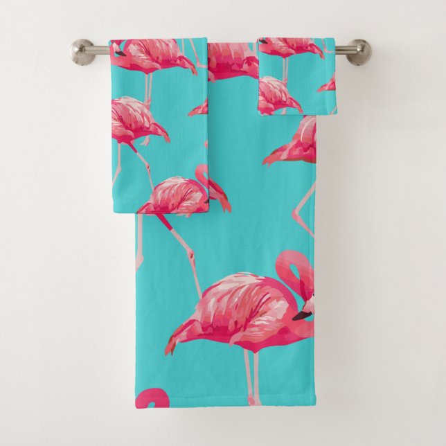 Rosa Flamingovögel auf Türkishintergrund Badhandtuch Set (Insitu)