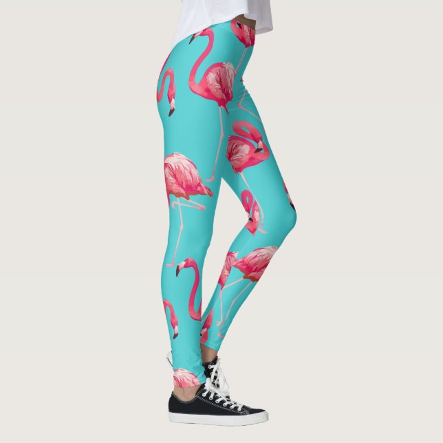 Rosa Flamingovögel auf Türkishintergrund Leggings (Rechts)