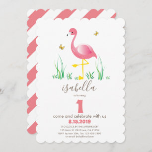 Rosa Flamings Girl 1. Geburtstagskarte Einladung