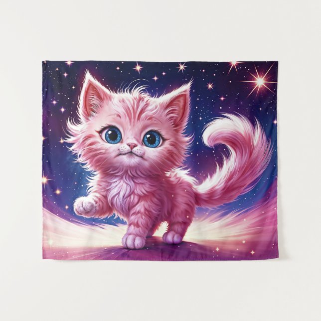 Rosa, flauschig niedliche Katzenaugen Wandteppich (Vorderseite (Horizontal))