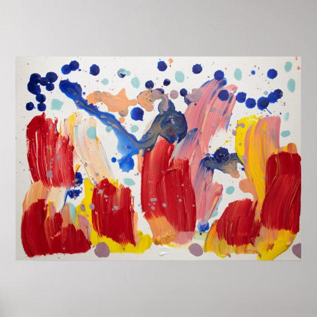 Rosa flauschige Einhörner tanzen auf Regenbogen Poster (Vorne)