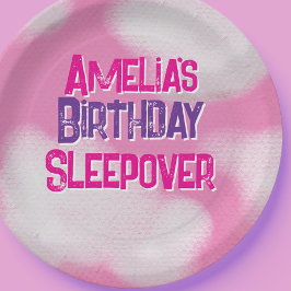 Rosa flauschige Wolken Personalisiert Geburtstag Pappteller