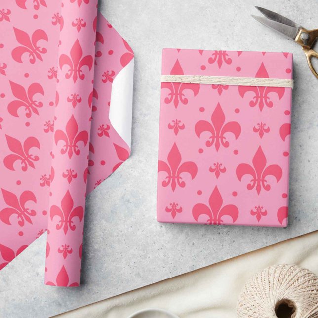 rosa Fleur-de-lis-Muster Geschenkpapier (Von Creator hochgeladen)