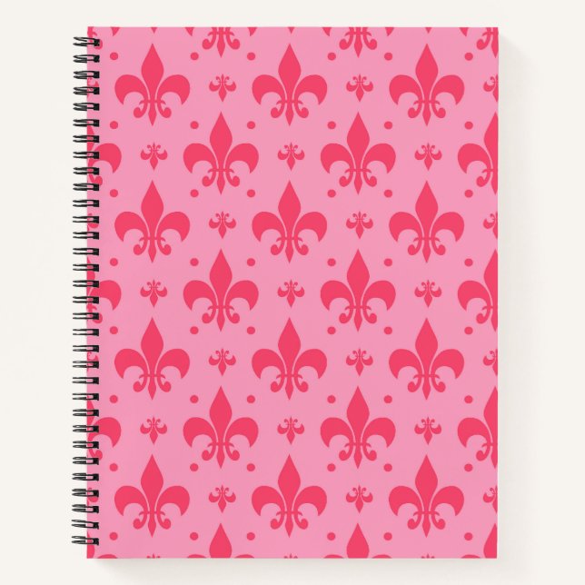 rosa Fleur-de-lis-Muster Notizbuch (Vorderseite)