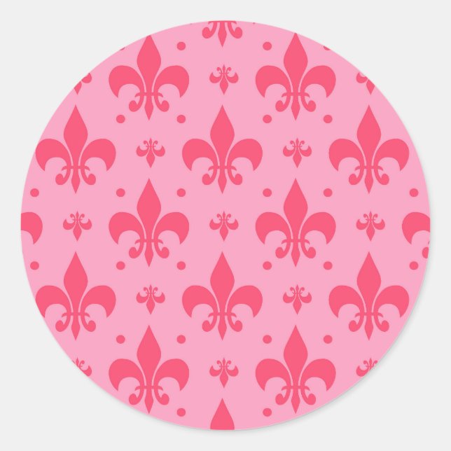 rosa Fleur-de-lis-Muster Runder Aufkleber (Vorderseite)