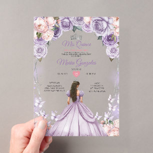 Rosa Flieder Mis Quince 15 Jahre Krone Quinceañera Acryleinladungen