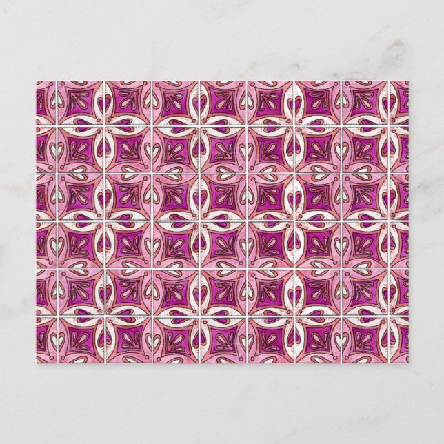 rosa Fliesendesign 2 - Herz Postkarte (Vorderseite)