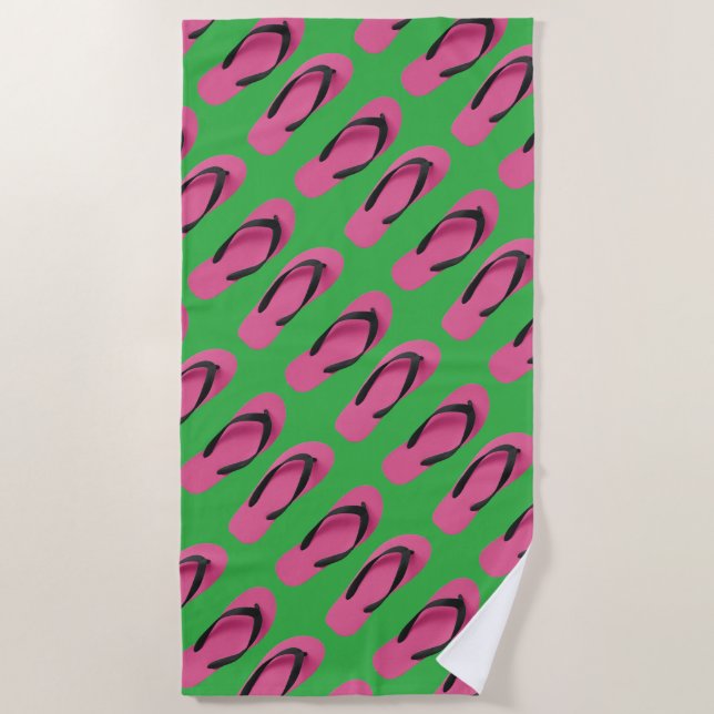 Rosa Flip Flops grün Strandtuch (Vorderseite)