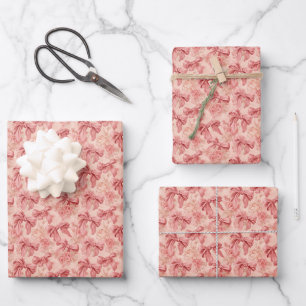 Rosa Flirt Florale Schleifen Geschenkpapier Set