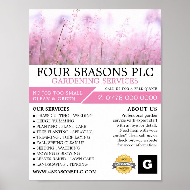 Rosa Flora, Gartenservice, Gartenbau Poster (Vorne)