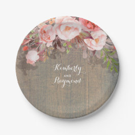 Rosa Flora Rustikale Holzlandschaft Hochzeit Pappteller