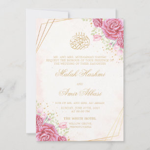Rosa Flora und Rose Goldene islamische Hochzeit Einladung