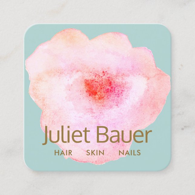Rosa Flora Wasserfarben Schönheitssalon Platz Busi Quadratische Visitenkarte (Vorderseite)