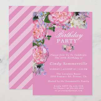 Rosa Floral 00. Geburtstagsparty Einladung
