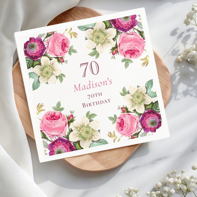 Rosa Floral 70. Geburtstag Serviette (Von Creator hochgeladen)
