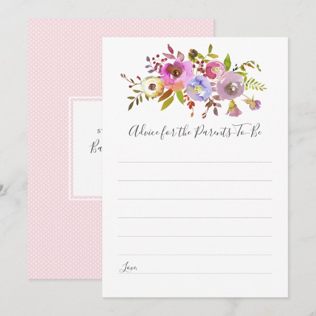 Rosa Floral Advice für Eltern-zu-be-Dusche Spiel Einladung (Vorne/Hinten)