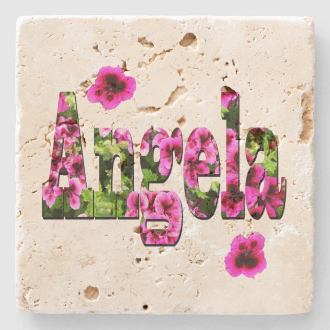 Rosa Floral-Angela-Logo, Steinuntersetzer (Vorderseite)