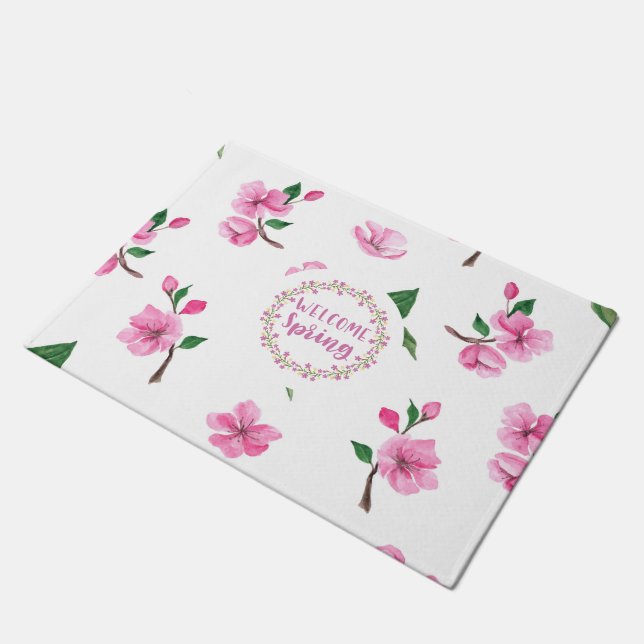 Rosa Floral | BegrüßungsFrühling Fußmatte (Schrägansicht)