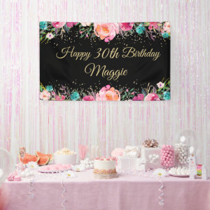 Rosa Floral Black Gold Glückwunsch Geburtstagsbann Banner