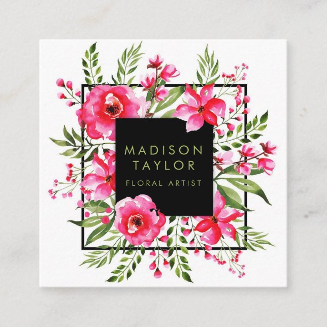 Rosa Floral | Blumendesign Quadratische Visitenkarte (Vorderseite)