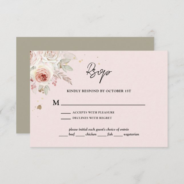 Rosa Floral Boho Rustikale Hochzeit RSVP Karte (Vorne/Hinten)