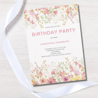 Rosa Floral Botanischer Geburtstag Einladung