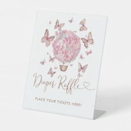 Rosa Floral Butterfly Girl Diaper Raffel Ticket Sockelschild