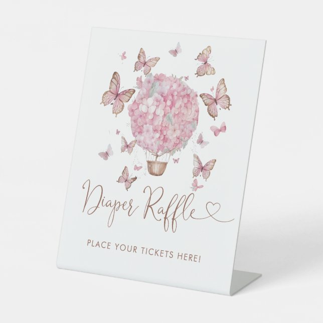 Rosa Floral Butterfly Girl Diaper Raffel Ticket Sockelschild (Vorderseite)