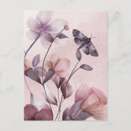 Rosa Floral Butterfly Postkarte