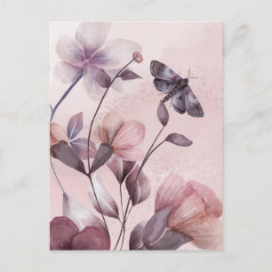 Rosa Floral Butterfly Postkarte